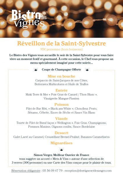 Réveillon de la Saint-Sylvestre au Bistro des Vignes